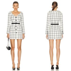 SELF-PORTRAIT Check Tailored Tweed Belted Black and White Mini Dress Size 6